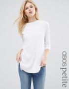 Asos Petite Long Sleeve Top With Side Splits And Curve Hem - White