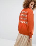 Stylenanda Oversized Sweatshirt With Back Slogan - Orange