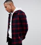 Asos Design Tall Wool Mix Button Through Jacket In Heritage Check - Red