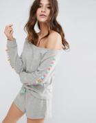 Asos Lounge Off Shoulder Sweat With Pom Poms - Gray