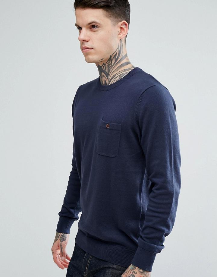 Ben Sherman Long Sleeve Pocket Knit Sweater - Navy