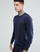 Ben Sherman Long Sleeve Pocket Knit Sweater - Navy