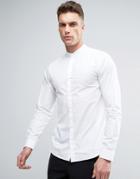 Jack & Jones Long Sleeve Shirt With Grandad Collar - White