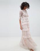 Needle & Thread Embroidered Maxi Gown In Rose - Pink