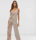 Maya Contrast Embellished Wrap Front Jumpsuit In Taupe Blush - Pink