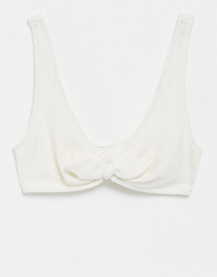 & Other Stories Tie Front Plunge Bikini Top In Off White