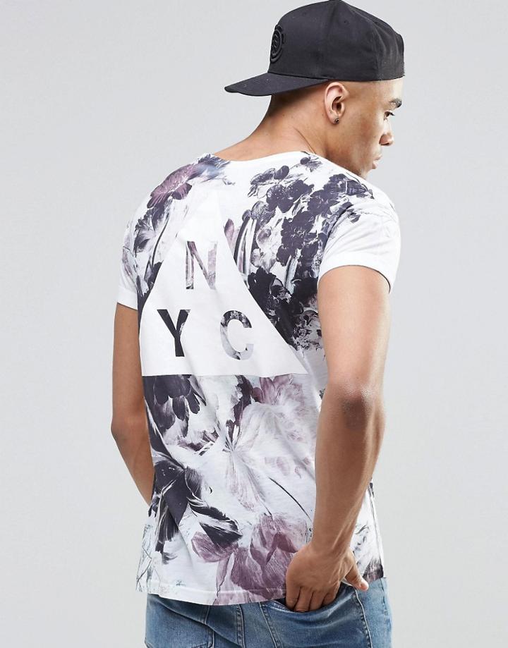 New Look T-shirt In White With Floral Print And Nyc Logo - White