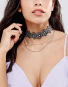 Asos Pack Of 3 Crystal Choker And Chain Necklaces - Clear