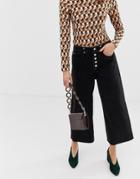 River Island Wide Leg Culottes With Button Front In Black Denim