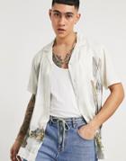 Asos Design Regular Camp Collar Shirt With Side Placement Ship Print-neutral