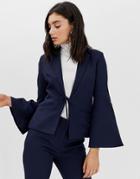 Unique21 Tailored Tie Blazer With Flute Sleeves - Navy