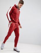 Asos Design Tracksuit Hoodie/tapered Joggers In Red With Side Stripe - Red
