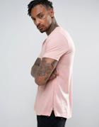 Asos Longline Relaxed T-shirt With Zip Hem In Pink - Pink