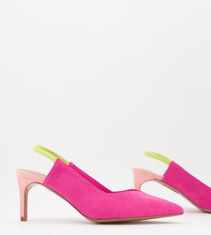 Asos Design Wide Fit Starship Slingback Mid Heel Shoes In White-multi
