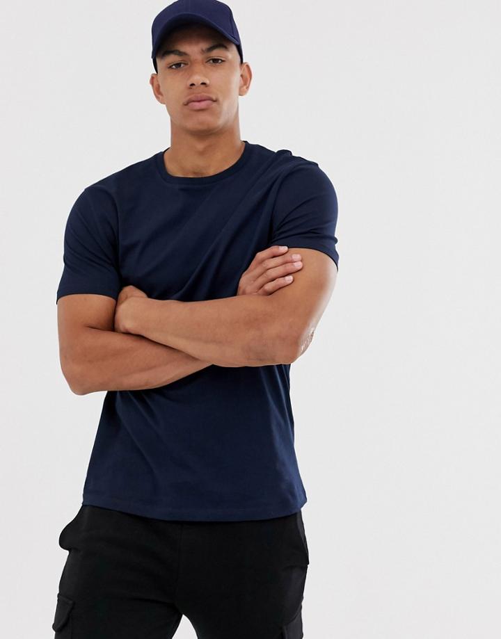 Asos Design Organic T-shirt With Crew Neck In Navy