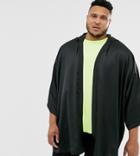 Asos Design Plus Black Satin Kimono With Hood - Black