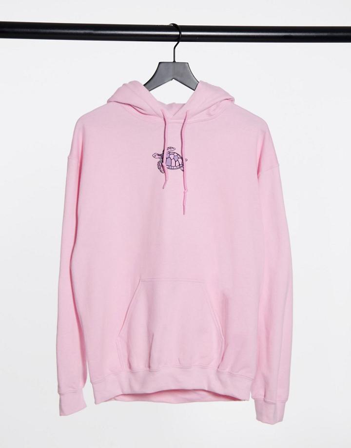 New Love Club Oversized Hoodie With Turtle Print In Pink-purple