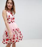 Chi Chi London Petite Floral Embroided Midi Dress - Pink
