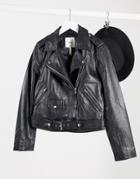 Object Real Leather Jacket In Black