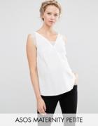 Asos Maternity Petite Deep Plunge Lace Insert Cami Tank - White