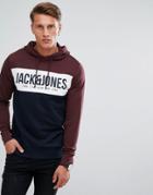 Jack & Jones Core Hoodie With Color Block And Branding - Navy