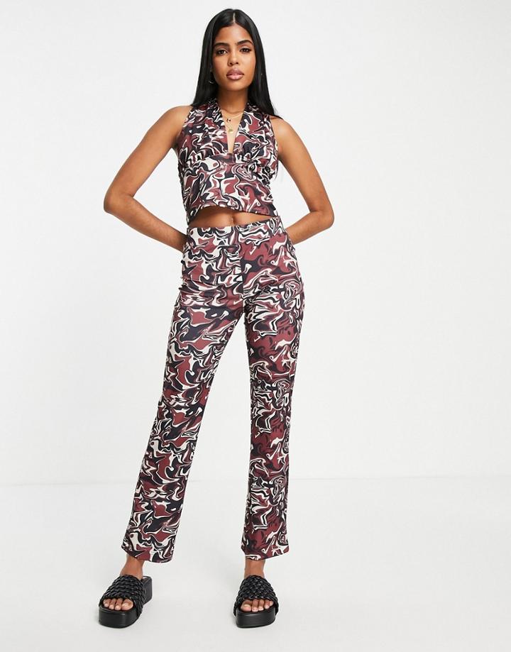Monki Striaght Leg Pants In Brown Swirl - Part Of A Set