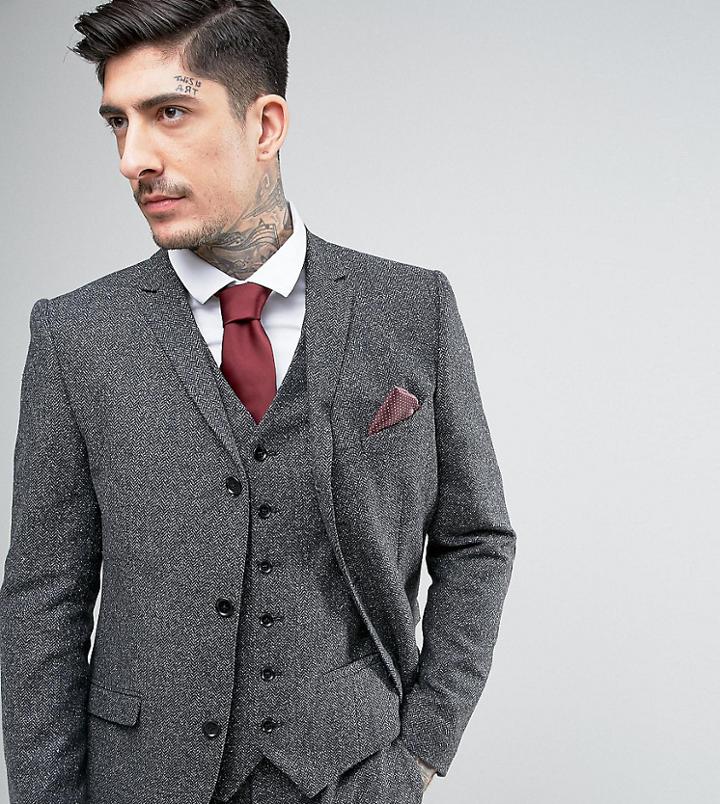 Heart & Dagger Skinny Suit Jacket In Herringbone Tweed - Gray