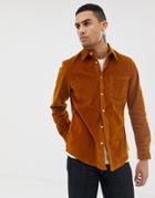 Asos Design Slim Fit Cord Shirt In Mustard-tan