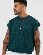 Asos Design Boxy Tank Tank In Interest Rib In Green-blue