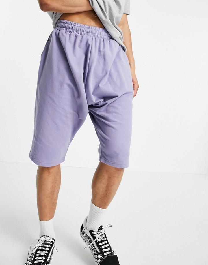 Asos Design Lightweight Jersey Shorts With Drop Crotch In Purple