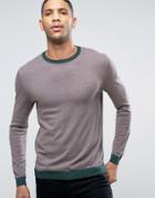 Asos Crew Neck Sweater With Contrast Hem - Beige