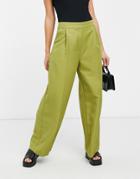 Asos Design Slouchy Dad Wide Leg Pant In Olive-green