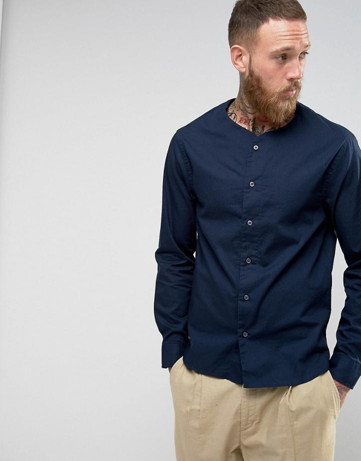 Kiomi Baseball Shirt In Seersucker Fabric - Navy