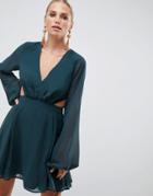 Asos Design 70s Sleeve Mini Dress - Green
