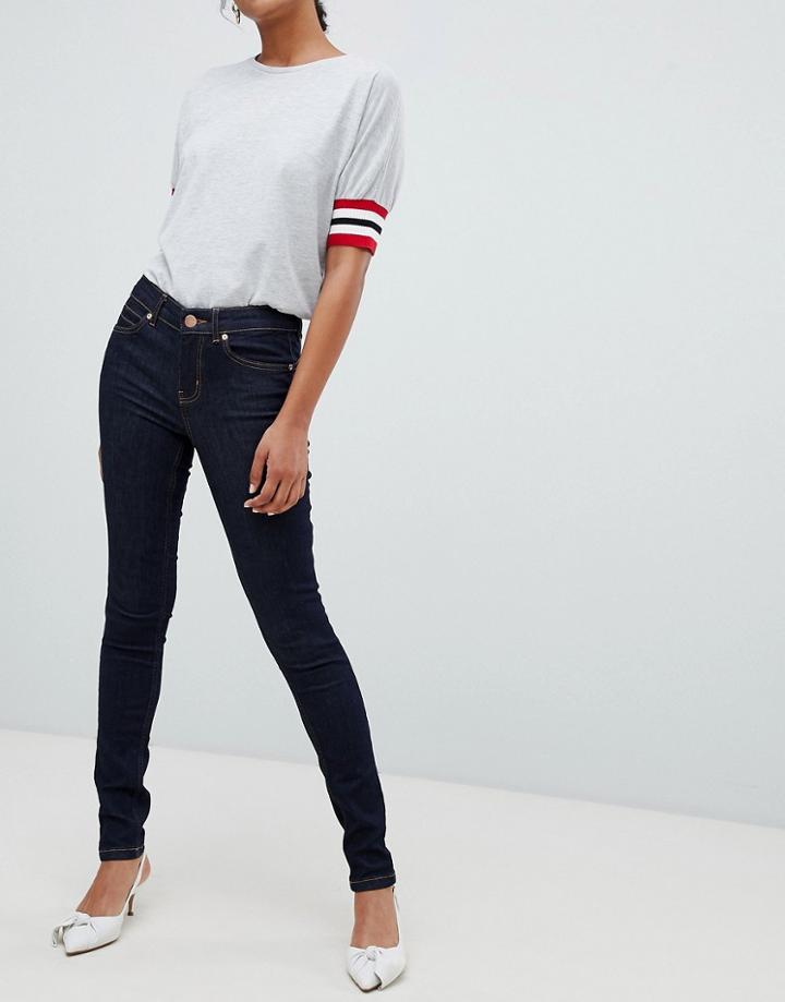 Oasis Skinny Jeans With Contrast Stitching In Raw Wash - Blue