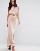 Asos Slinky High Neck Metallic Belt Maxi Dress - Pink
