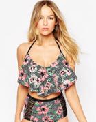 New Look Luna Print Molded Bikini Top - Multi