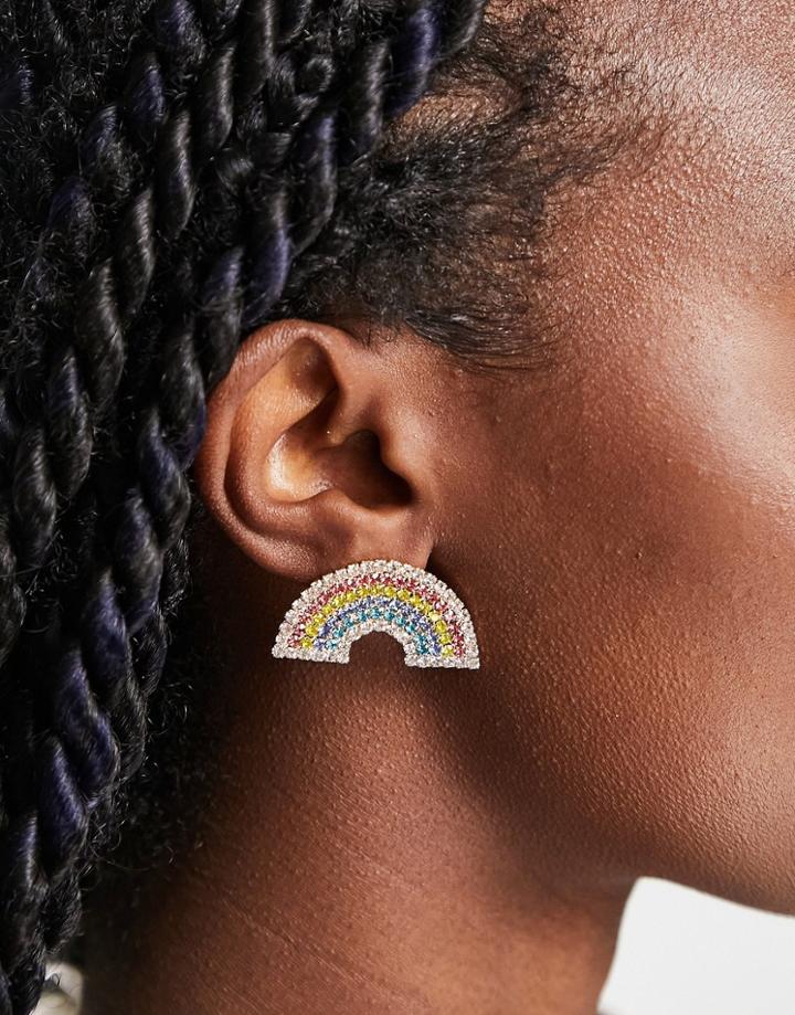 Madein Rainbow Oversized Earrings With Multi Rhinestones-gold