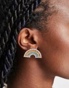 Madein Rainbow Oversized Earrings With Multi Rhinestones-gold