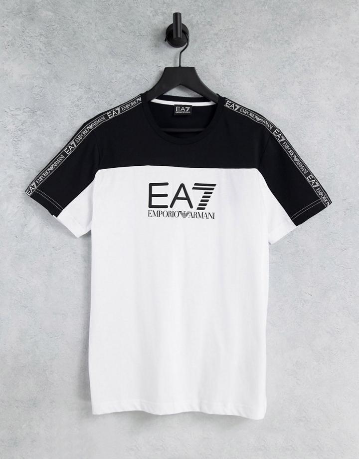 Armani Ea7 Color Block Tape Sleeve T-shirt In White