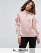 Y.a.s Tall Ruffle Detail Satin Blouse - Pink