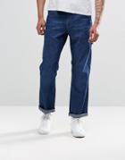 Asos Straight Jeans With Pockets In Mid Blue - Mid Blue