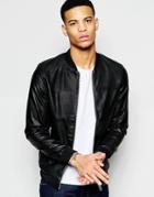 Pull & Bear Bomber Jacket In Faux Leather - Black