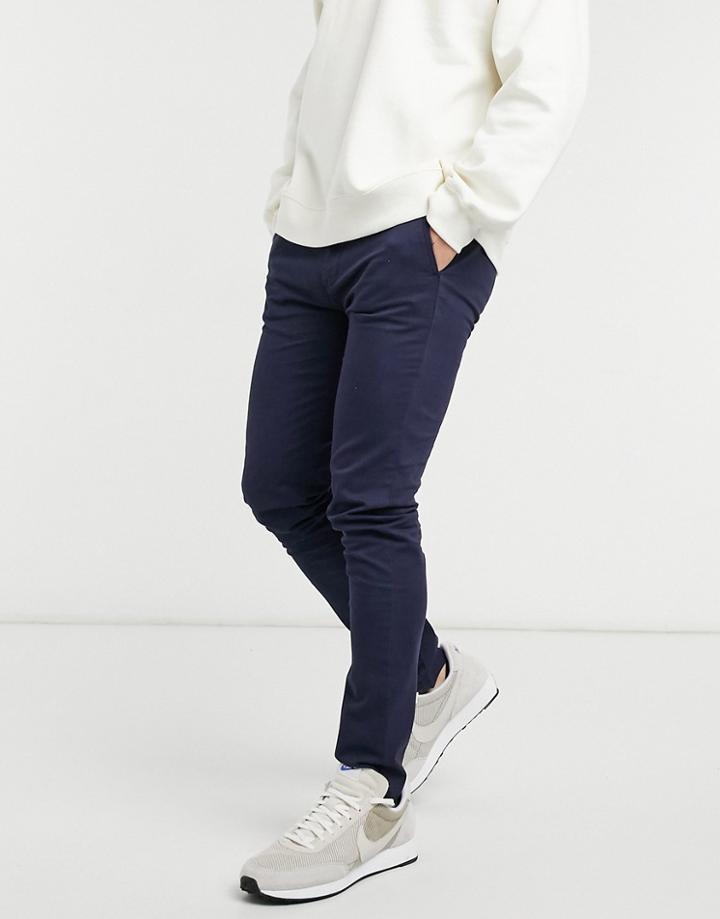Topman Organic Cotton Blend Skinny Chinos In Navy-blues