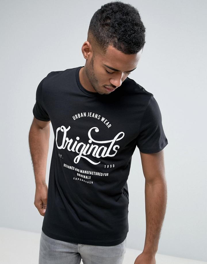 Jack & Jones Originals Crew Neck T-shirt With Logo Print - Black