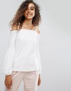 Asos Top In Crepe With Off Shoulder And Pretty Bell Sleeve - Cream