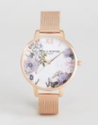 Olivia Burton Ob16mf06 Marble Floral Mesh Watch In Rose Gold - Gold