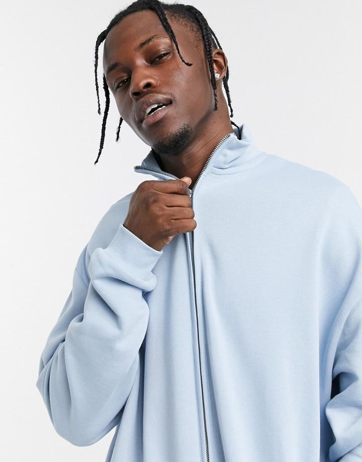 Asos Design Oversized Jersey Track Jacket In Pastel Blue-blues