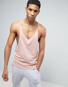 Asos Tank With Contrast Back And Raw Edge Extreme Racer Back In Pink - Pink