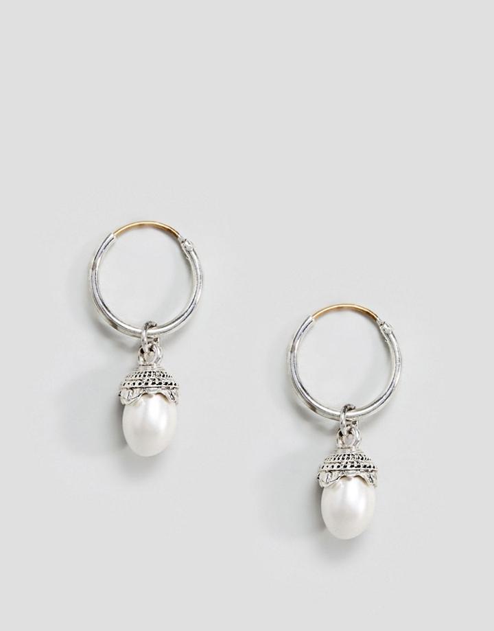 Asos Hoop Earrings With Faux Pearl - Silver